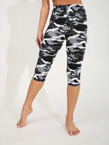 3 条装女式休闲紧身裤，欧美时尚户外紧身裤，灰色和绿色迷彩图案，适合夏季连衣裙、派对、海滩度假、徒步旅行、健身、柔软有弹性的七分裤 - 彩色 - 查看 8