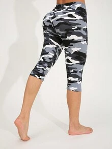 3 条装女式休闲紧身裤，欧美时尚户外紧身裤，灰色和绿色迷彩图案，适合夏季连衣裙、派对、海滩度假、徒步旅行、健身、柔软有弹性的七分裤 - 彩色 - 查看 7