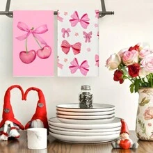 Pink Bow Kitchen Towel, Dish Cloth, Hand Towel, Holiday Decor Towel, Soft Absorbent Drying Cloth, Kitchen Decor, Tabletop Decor, Kitchen Supplies, Home Decor