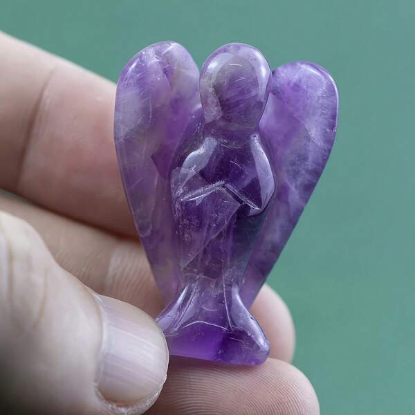 1Pc Angel Stone Sculpture Decoração para casa Pedra de anjo decorativa, cristal Anjo Cristais polidos Pedras Estátuas Bolso Anjo da guarda Decoração de pedra preciosa para Reiki Meditação espiritual e presentes e mesa de pátio Ornamento decorativo e presentes de decoração