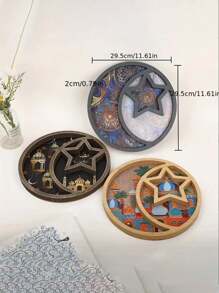 1月星盘，中东斋月节木盘，零食糖果巧克力圆形星盘月亮盘，创意灯光奢华水果盘，适用于家庭客厅，茶几，餐厅，餐桌家居装饰 - 彩色 - 查看 2