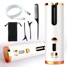 1pc USB Rechargeable Portable Wireless Electric Curling Iron, Auto-Rotating Curling Wand, 2-In-1 Curling & Straightening Iron, Mini Home Automatic Styling Hair Curler, Gift For Holiday, Multi-Color Available