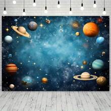 1pc Multipurpose Polyester Space Themed Backdrop | Astronaut & Planet Party Decor | Outer Space Earth Surface Photography Background | Cosmos Galaxy Birthday, Spring & Summer Event Prop - Multicolor - View 2