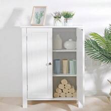 Modern Batoom Floor Storage Cabinet In White With Adjustable Shelves And Double Doors