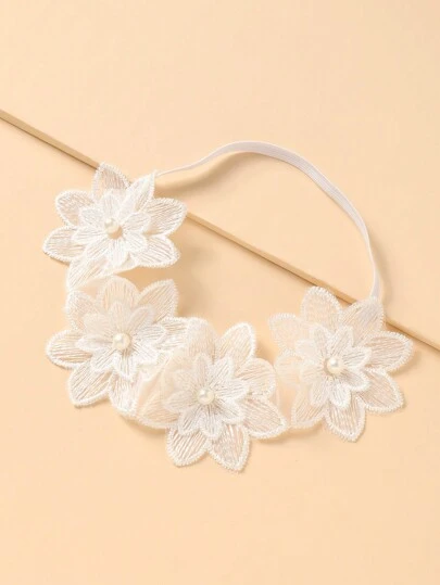 1pc Women's Fashion Elegant White Organza Embroidered 3D Floral Double-Layer Pearl Headband, Suitable For Daily, Festivals, Gatherings