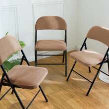 Solid Color Household Folding Chair Cover Suitable For Home Decoration Polyester Cover For Covers Wedding Party Dining Elastic Chair Covers - 卡其色 - 查看 5