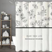 French Floral Classic Shower Curtain With Lead Line And Hooks, Water-Resistant Polyester Bath Divider, Machine Washable, Non-Woven Fabric Arts Theme Decor, Bathroom Accessory, All-Season Curtain