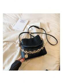 Fashion Women's Bag Pleated Portable Bucket Bag - 黑色 - 查看 5