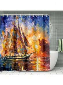 1/4 Pieces Letter Print Shower Curtain Set, Includes Slip-Resistant Bath Mat, Polyester Machine Washable Shower Curtain, Bathroom Decor Curtain, Window Curtain, Size 70.8" X 70.8"