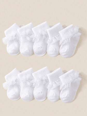 5/10 คู่ ถุงเท้าระบายลูกไม้เด็กผู้หญิงอายุ 0-2 ปี สีขาว สไตล์เจ้าหญิงคาวาอิ ถุงเท้าสั้นนุ่มระบายอากาศผ้าฝ้ายแท้ เหมาะสำหรับงานเลี้ยงวันเกิด กลับไปโรงเรียน ท่องเที่ยว เข้าชุดประจำวันกับชุดเจ้าหญิง ฤดูใบไม้ผลิ/ฤดูร้อน