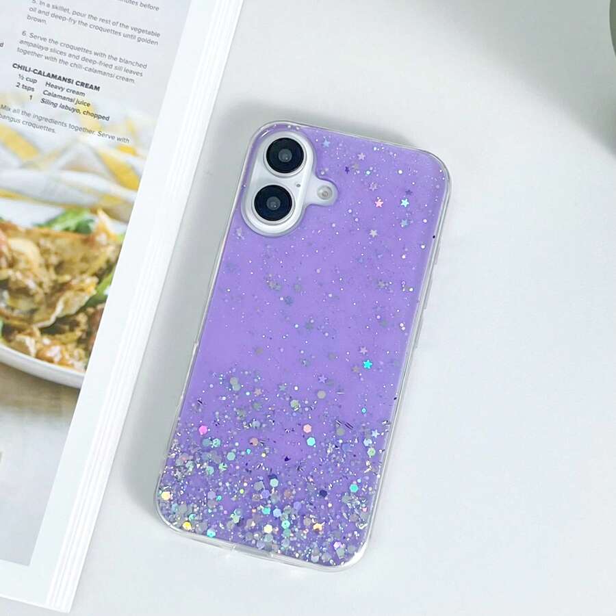 1 Stück Sternengradient Pailletten Bonbonfarben Telefonhülle kompatibel mit iPhone 16, kompatibel mit Galaxy S24 Ultra, kompatibel mit Redmi Note 11 4G, kompatibel mit OPPO A54, internationale Version, nicht die Inlandsversion - Violett - Übersicht 1