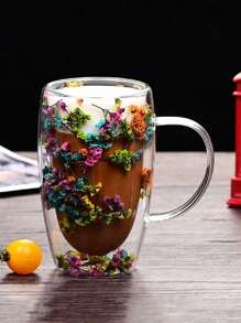 1 个 450 毫升大容量干花双层玻璃咖啡杯 - 透明空心玻璃容器，用于茶、饮料 - 独特的花卉设计，优雅的双层玻璃杯，适用于咖啡馆、家庭、餐厅、派对、舞会、办公室、父亲节礼物、母亲节礼物、送给朋友、男朋友、女朋友、家人、老师、同事的礼物 - 彩色 - 查看 13