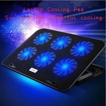 Laptop Cooling Pad, Laptop Cooler With 6 Quiet Fans For 13-18 Inch Notebook Gaming Fan Stable Stand, 8 Height & Wind Speed Adjustable, 2 USB Port & Phone Holder Back To School