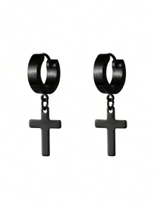 男士钛钢十字耳环，不锈钢朋克风耳环 - 彩色 - 查看 7