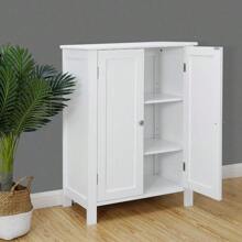 Modern Batoom Floor Storage Cabinet In White With Adjustable Shelves And Double Doors