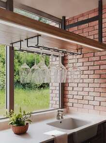 1 giá để cốc một hàng, giá để ly rượu úp ngược, giá để ly cao phong cách châu Âu sáng tạo, phụ kiện nhà bếp, đồ dùng quầy bar, tiết kiệm không gian lưu trữ và sắp xếp tại nhà, quà tặng ngày lễ tình nhân, tiệc tùng, trang trí sinh nhật, dùng ngoài trời, cắm trại - màu đen - Xem 7