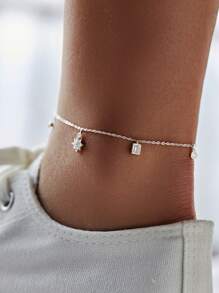 SYMFNY 1 件 925 银优雅方晶锆石八角星吊坠脚链，适合女性日常和度假佩戴，女士珠宝礼物 - 款式2 - 查看 2