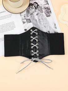 1 件女式弹性腰带，带骷髅和蝙蝠印花装饰，可调节腰带，适用于外套、羽绒服，紧固件闭合 - 腰封 - 查看 13