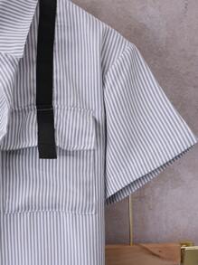 Boys' Casual Striped Shirt & Drawstring Set, For Summer - Light Grey - View 4