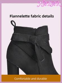 Women's Autumn/Winter Side Zipper Butterfly Decor Waterproof Platform Round Toe Anti-Slip High Heel Ankle Boots, Fashionable & Versatile Suede-Like Short Booties,Boots For Women