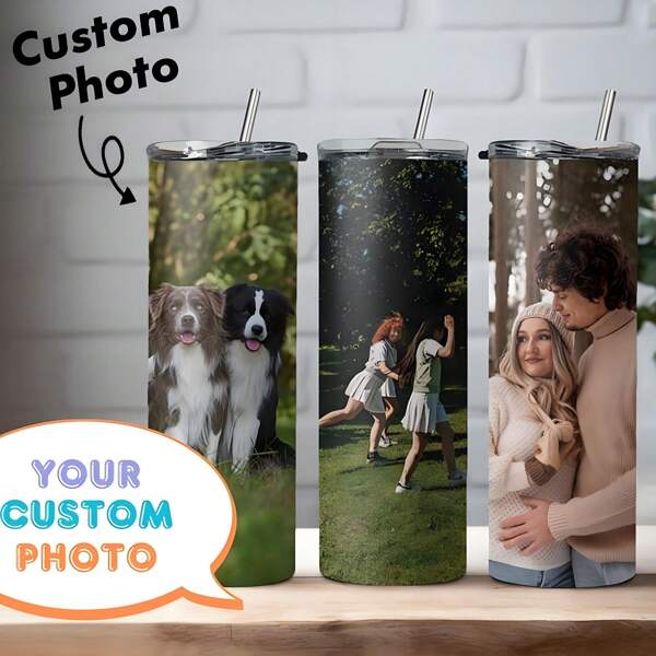 1pc 20oz Custom Photo Stainless Steel Tumbler, Designed With A Daily Style, Is Perfect For Personalizing With Your Favorite Photo. This Tumbler Combines Practicality With A Personal Touch, Making It An Ideal Choice For Everyday Use. It's A Thoughtful Gift For Friends, Family, Or Anyone Who Enjoys A Customized And Functional Accessory In Their Daily Life.