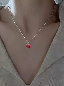 红色爱心项链女纯银小众轻奢设计高端情人节礼物 - 紅色愛心項鍊 - 查看 8