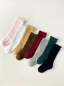 1 Pair Newborn Baby Socks, Solid Color Classic, Skin-Friendly Soft Comfortable Mid-Calf Socks, Fashionable Versatile Breathable Knee-High Socks, Suitable For Daily Life Or Holiday Gifts, Random Color