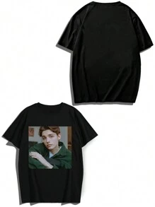 Áo thun nam in ảnh Giáng sinh theo yêu cầu, tải ảnh của bạn/ảnh nhóm/người yêu/bạn thân/thú cưng/phong cảnh, in ảnh cá nhân hóa, áo thun đen nam, sinh nhật/Giáng sinh/Ngày Valentine, Giáng sinh tùy chỉnh, quà tặng ngày lễ, quà kỷ niệm, đồng phục xây dựng đội nhóm công ty, lễ hội âm nhạc, quà tặng cho phái nam, áo thun nam cổ tròn tay ngắn, tiệc tùng - màu đen - Xem 3