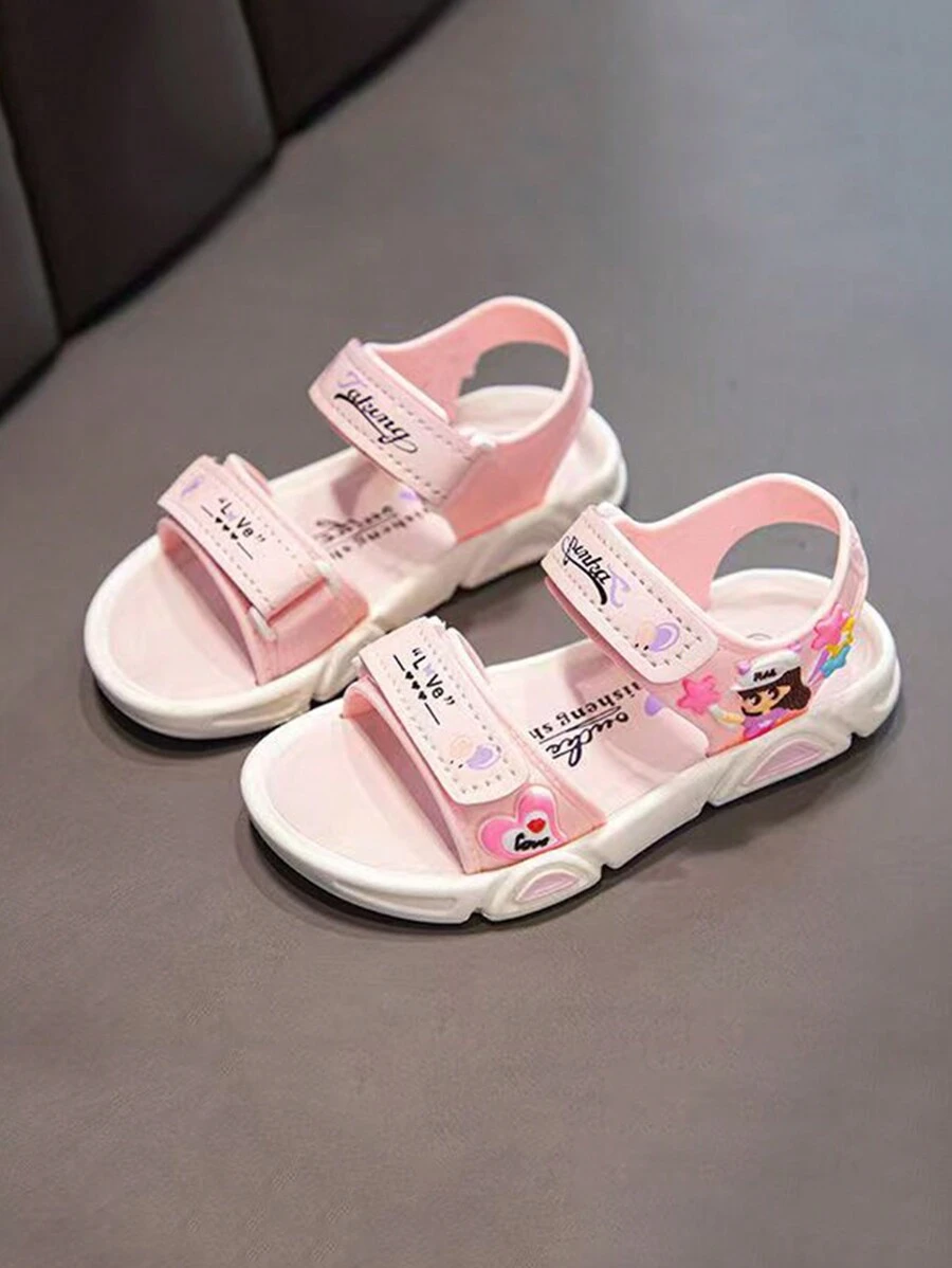 Summer Cartoon Heart Pattern Cute Princess Children Sandals, Sweet Fashion Casual Soft Bottom Sandals - Pink - View 1