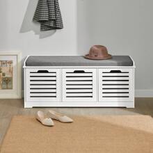 SoBuy FSR23-W Shoe Chest, Shoe Cabinet With Seat Cushion, Toy Chest, Storage Chest With 3 Baskets, Bench, WDH Approx.: 105x43x35cm - White - View 10