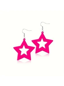 1Pair Acrylic Pentagram Earrings Neon Acrylic Pendant Star Pendant Drop Dangle Earrings 80s Jewelry Colorful Neon Star Tassel Earrings For Women, Simple & Fresh Hollow Out Star Design Stud Earrings Perfect For Parties, Casual Wear And Daily Outfits - Single Five-pointed Star Earrings - View 16