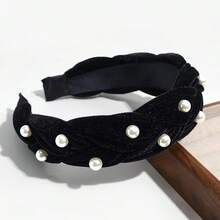 New Year Wide Brim High Crown Faux Pearl Hair Clip Velvet Headband Headpiece, Elegant, Hair Band, Hair Hoop