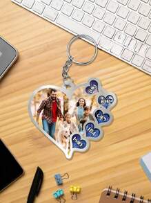 1 件定制家庭照片和姓名亚克力心形钥匙扣，个性化亚克力汽车钥匙扣，背包吊坠，创意家庭礼物，适合生日、周年纪念日、母亲节、父亲节、圣诞节 - 彩色 - 查看 3