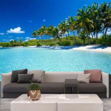 海洋海滩椰子树印花挂毯，涤纶黑色轻质挂毯，客厅卧室办公室壁挂，家居装饰房间装饰派对装饰，免费安装包