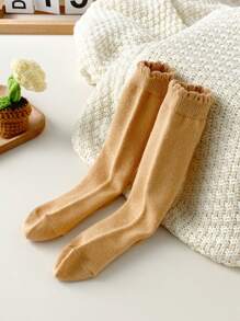 1 Pair Newborn Baby Socks, Solid Color Classic, Skin-Friendly Soft Comfortable Mid-Calf Socks, Fashionable Versatile Breathable Knee-High Socks, Suitable For Daily Life Or Holiday Gifts, Random Color