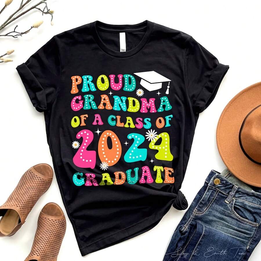 Proud Family Of A 2024 Graduate Shirt, Personalized Family Matching Graduation Tees, Senior Mom T-Shirt, Class Of 2024 Family Outfits - Black - View 1