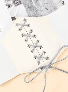 1 件女式弹性腰带，带骷髅和蝙蝠印花装饰，可调节腰带，适用于外套、羽绒服，紧固件闭合 - 腰封 - 查看 10