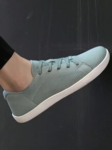 1 双针织面料宽头运动鞋、公路跑鞋、徒步鞋、针织鞋面透气步行鞋、宽头户外运动鞋、舒适轻便健身房防滑低帮系带男女通用简约赤足跑鞋 - 綠色 - 查看 8