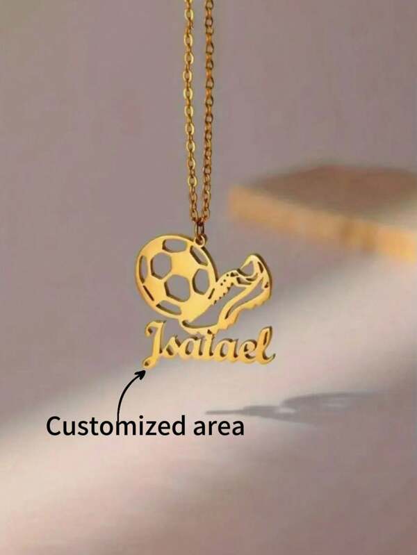 1 pieza Collar con colgante personalizado de balón de fútbol y nombre, de estilo simple y lindo, para uso diario y de regalo, Día de San Valentín, todas las temporadas, regalo de cumpleaños