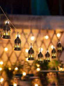 4 Stück/1 Stück - Mini Laternen mit LED Teewachs, Ramadan Laternen, vintage braune Laternen Dekorationen, hängende Kerzen Laternen für Halloween Dekorationen, Weihnachten, Hochzeitstisch Mittelstücke, Diwali Dekorationen (Schwarz)