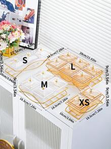 1 Set Luxury Snack Serving Plate, Wavy Pattern Dishes, Plastic Nut & Candy Tray With Lid On Golden Tray, Decorative Partition Display For Living Room Coffee Table, Suitable For Ramadan