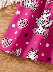 Girls' Daily Casual Outing Fashion Printed Cartoon Pattern Thin Shoulder Strap Sleeveless Knee-Length Dress For Summer - Hot Pink - View 6