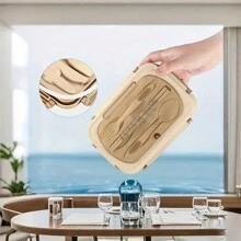 Reusable Divided Bento Lunch Box Set, Microwave & Dishwasher Safe, Leakproof, Portable Large Capacity Food Container With Fork And Spoon, With Leakproof, For Office, Cafeteria, Backyard, Home Kitchen