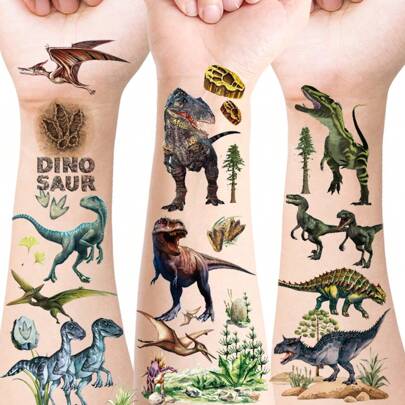 12 Sheets Dinosaurs Temporary Tattoo Stickers,Cool Designs Lifelike Realistic Jurassic Dinosaurs T-Rex Triceratops Pterosaur Velociraptor Stegosaur Allosaurus Waterproof Pattern,Dinosaur World Birthday Party Decorations Supplies Favors For Boys,Gifts,Halloween Decorations Party Favors,Goodie Bags Fillers,Stocking Stuffer