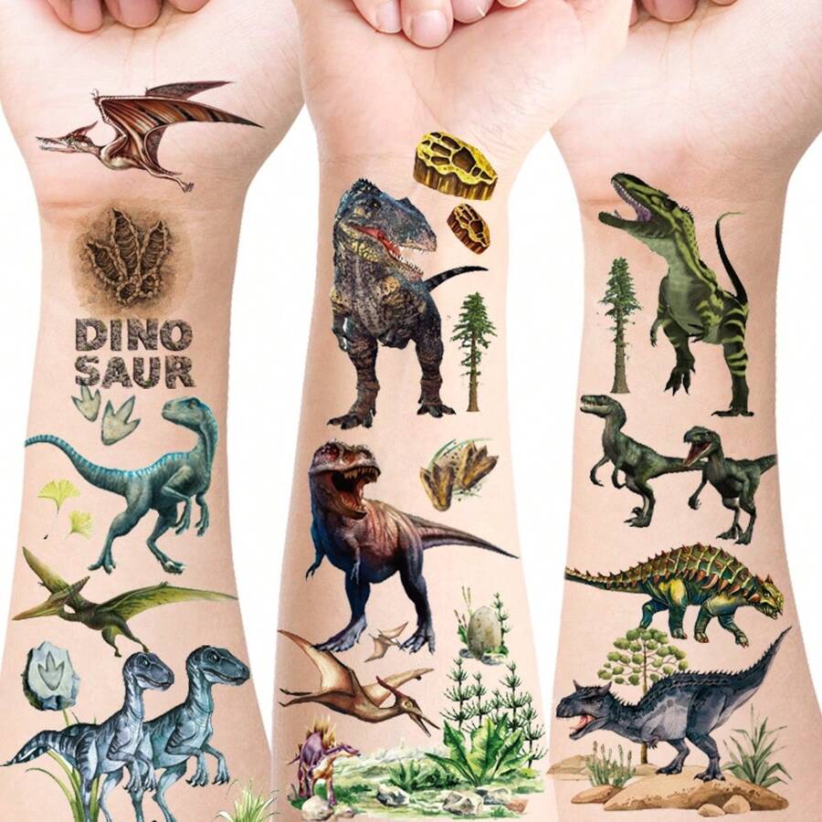 12 Blatt Dinosaurier Temporäre Tattoo Aufkleber, coole lebensechte realistische Jurassic Dinosaurier T-Rex Triceratops Pterosaurier Velociraptor Stegosaurus Allosaurus Muster, Dinosaurier Welt Geburtstags Party Dekorationen Zubehör Geschenke, Halloween Party Geschenke
