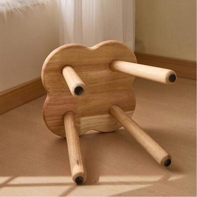 1pc Premium Wooden Flower Design Stool, Living Room Sofa Ottoman, Household Shoe Bench, Kids Small Chair