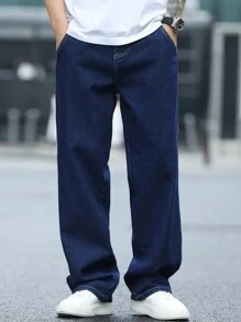 Men's Classic Solid Blue Loose Fit Jeans