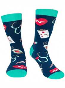 1 par de calcetines médicos de enfermera de dibujos animados caprichosos, con patrón divertido y novedoso, perfectos para enfermeras, médicos, trabajadores del hospital, estudiantes y regalos de graduación - calcetines especializados únicos, otoño