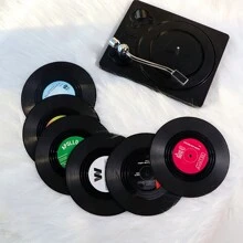 6 pezzi di sottobicchieri in vinile, creativo vintage classico retro, pad riciclato da dischi musicali rock americani, antiscivolo, resistente al calore, isolante, decorazione per la casa