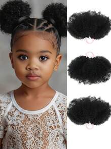 2 piezas Pelo sintético rizado crespo afro mini de 3 pulgadas de color negro para niñas, pelotas de coleta afelpadas, accesorios para el cabello livianos y cómodos - Multicolor - Ver 3